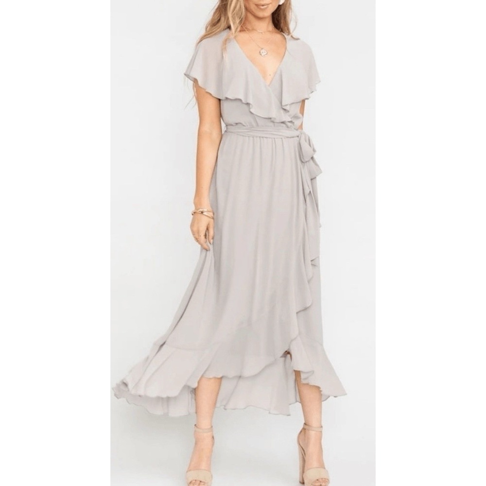 Show Me Your MuMu Jess Womens Medium Chiffon Midi Dress Ruffles Wedding‎ Holiday